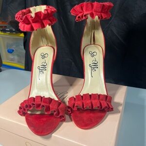 Fashion Nova Ruffle So Me Suede Heels Women Dress Shoes Size 8